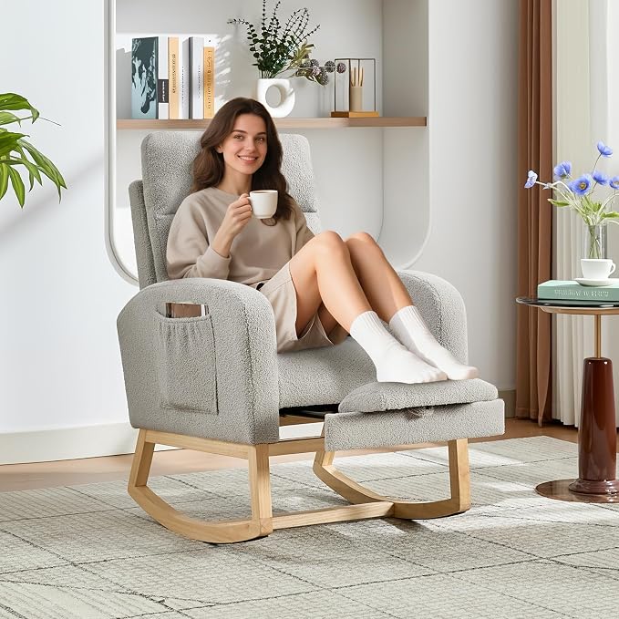Modern Nursery Rocking Chair, Teddy Upholstered Rocking Chair by Unknown