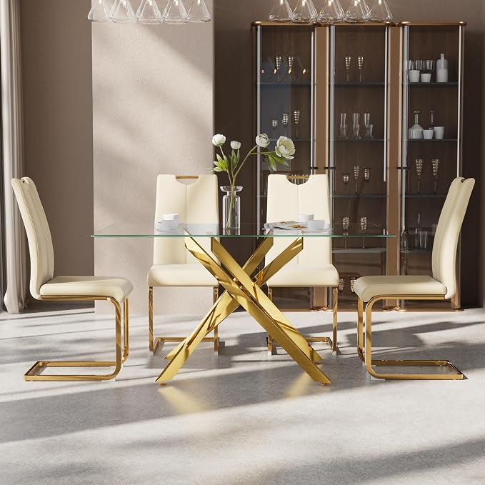 5-Piece Dining Table Set for 4, Modern Rectangular Glass Table - Image 3