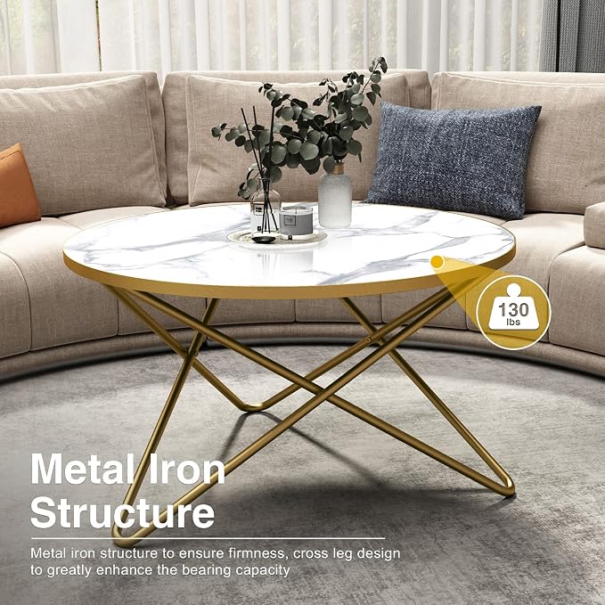 HLR Round Coffee Table with White Faux Marble Top - Image 4