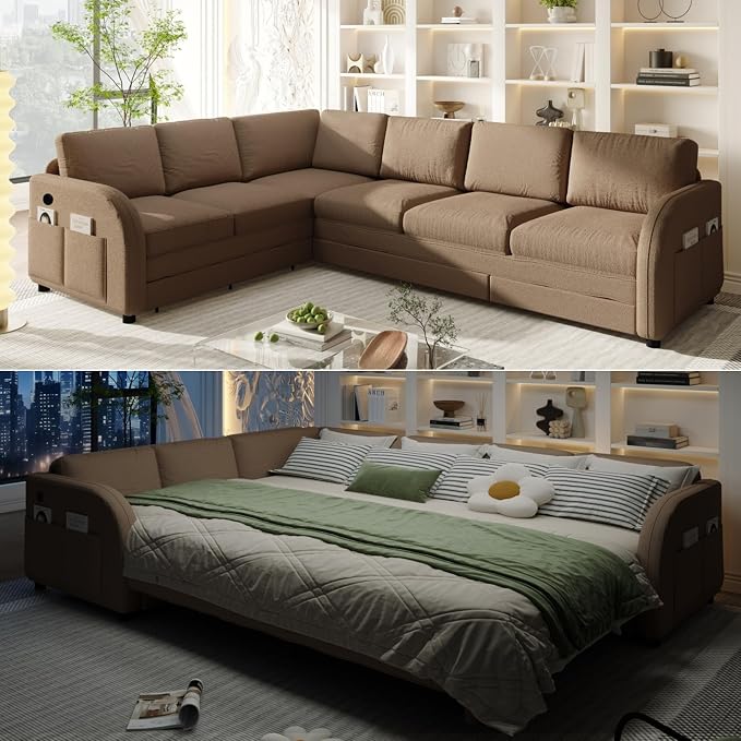 King Size Sleeper Sofas Convertible Couches, Oversized 6-Seat Sectional Sofa by LITVZ