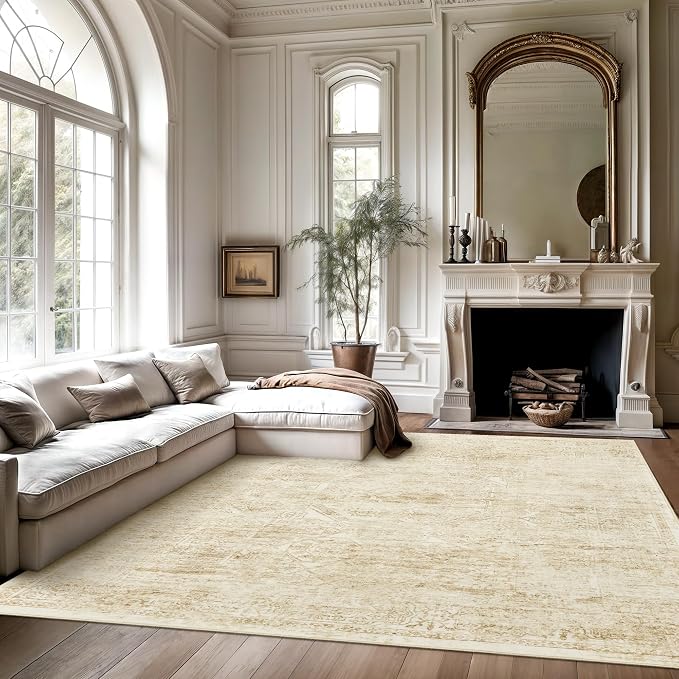 Soalmost Washable Area Rug 8x10 Large Soft Living Room Rugs Beige/Ivory | - Image 2