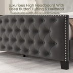 LARMACE Queen Size Bed Frame Velvet Upholstered Platform Bed - Image 4