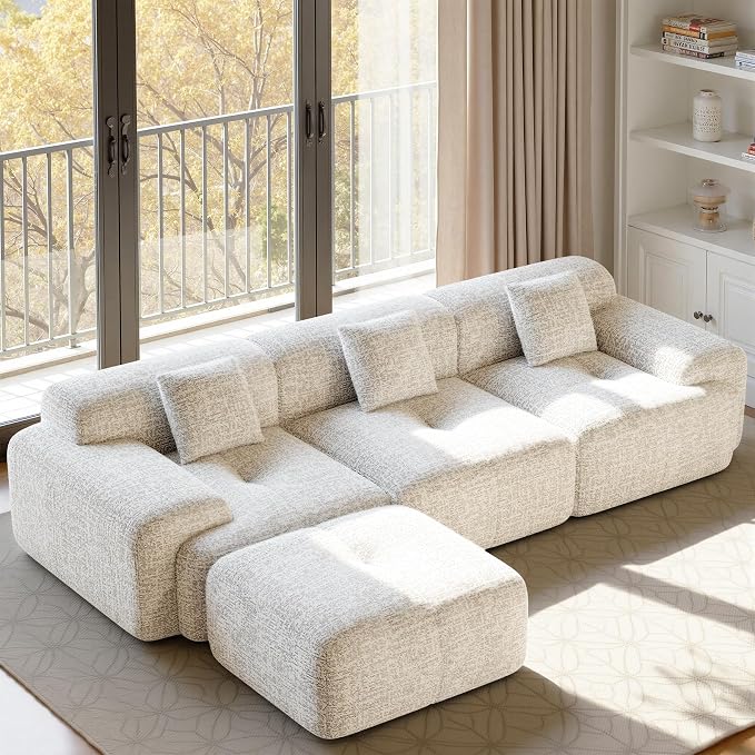 122" L Shaped Convertible Modular Couch, Cloud Couch Sectional by Nebuaegis