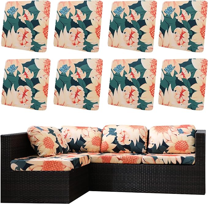 8Pcs Outdoor Cushion Covers, Elastic Patio Cushion Covers | Washable, by dreahoteztil