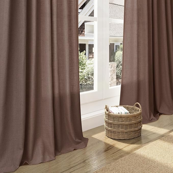 Mocha Mousse Curtains 120 Inches Long 2 Panels Set Back Tab Linen Loop Pocket - Image 6