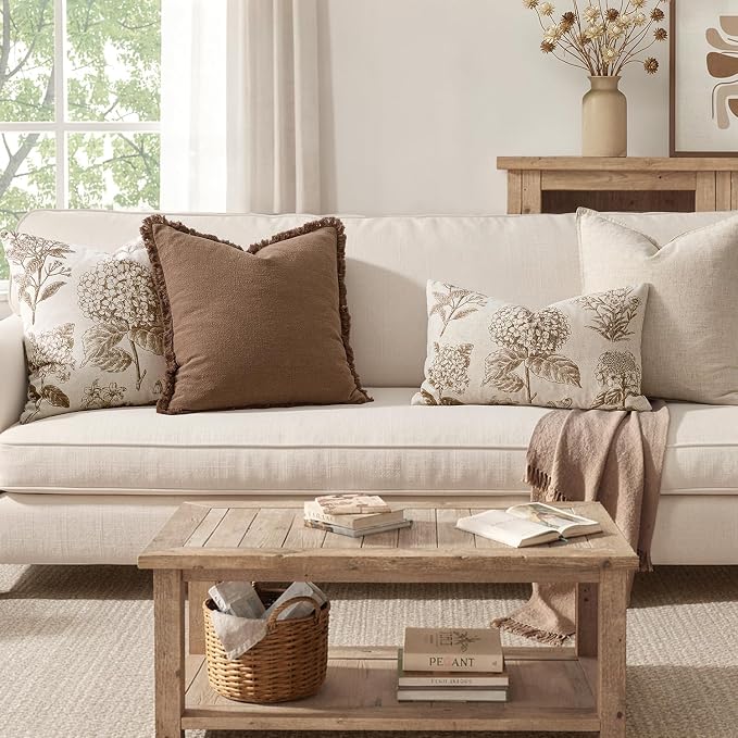 Set of 2 Lumbar Floral Pillow Covers 12x20 Inch Light Brown | Decorative - Image 3
