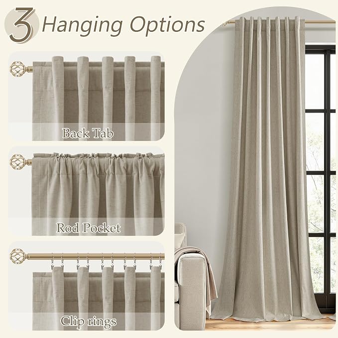 100% Blackout Linen Curtains for Bedroom 90 inches Long, Thermal Insulated Room - Image 6