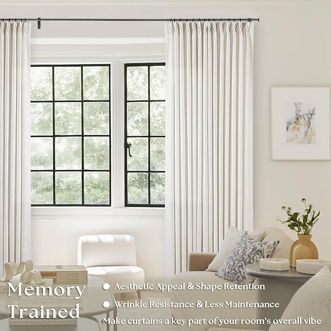 102 Inch Curtains Pinch Pleat Linen Curtains Natural 2 Panels | Light Filtering - Image 2