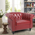 LEVNARY Leather Upholstered Armchair, Mid-Century Modern Single Sofa Chair - Image 6