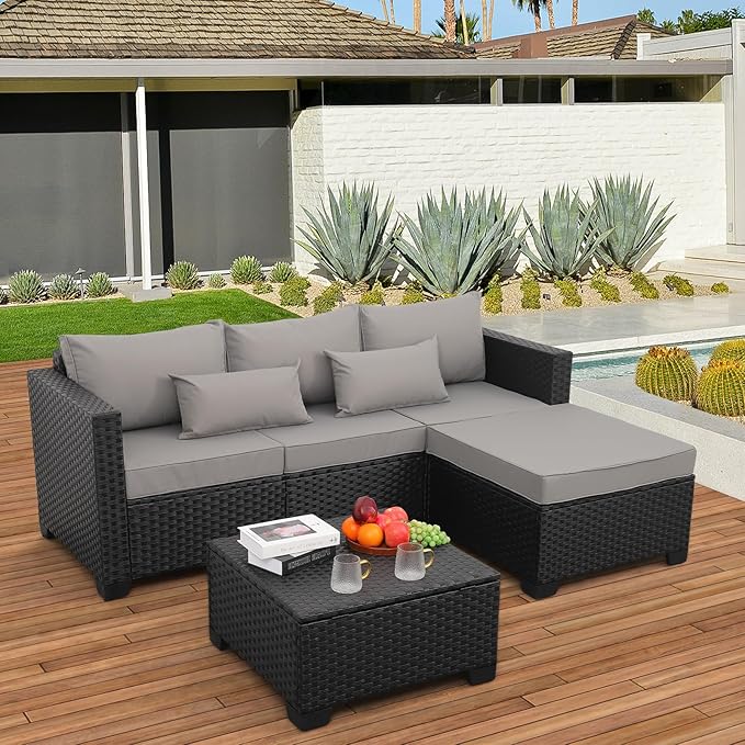 3 Pieces Patio Furniture Set Outdoor Sectional Wicker Patio Furniture Patio - Image 3