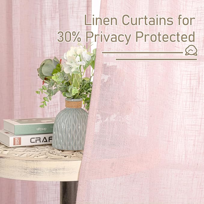 54 Inch Semi Sheer Window Linen Curtains, Light Filtering Panels | Faux Linen - Image 5