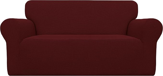 Easy-Going Stretch Loveseat Couch Covers Washable Wine | 1-Piece Loveseat Covers by Easy-Going