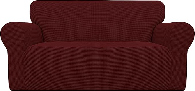 Easy-Going Stretch Oversized Loveseat Couch Covers Washable Wine | 1-Piece by Easy-Going