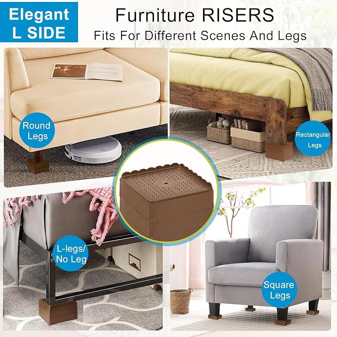 Bed Risers 1 inch, 2 inch, 3 inch, 4 inch Heavy Duty, Adjustable Furniture Riser - Image 3