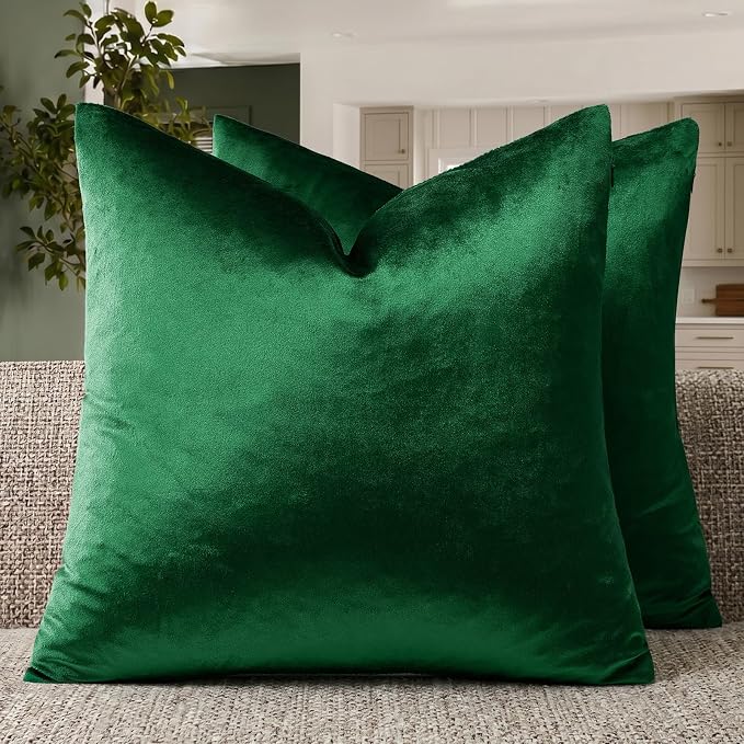 GIGIZAZA Green Velvet Pillow Covers 22x22 Decorative Pillows Pack of 2 | Throw by GIGIZAZAFocusingonhomedecoration
