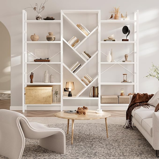 INNOD 70" Triple 5 Tier Book Shelf, Large Wooden Bookcase - Image 3