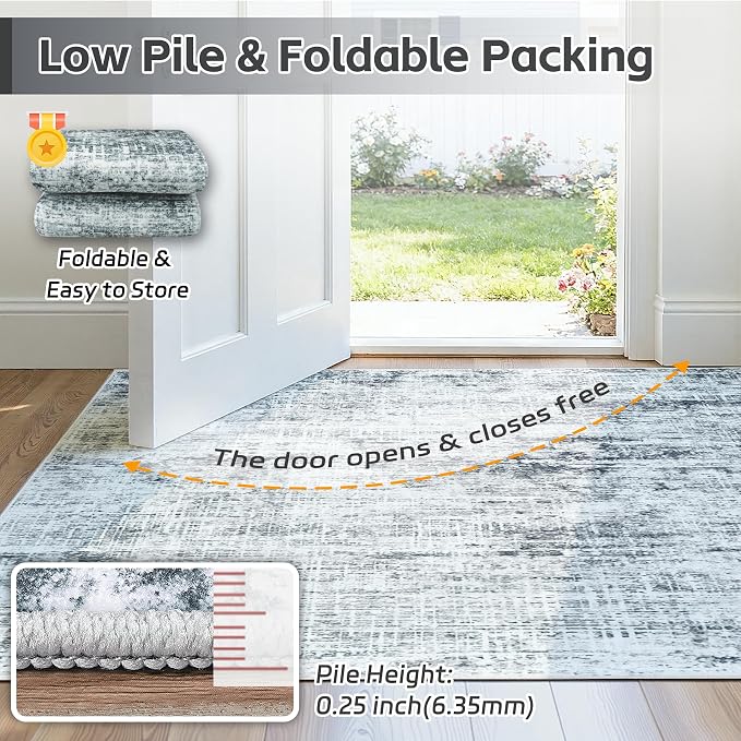 8x10 Washable Area Rug for Living Room Bedroom: Non-Slip Modern Black Grey | - Image 7