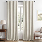 MIULEE 100% Blackout Linen Curtains 42 x 96 Inch Light Cream 2 Panels | Thermal by MIULEE