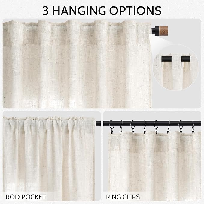 Modern Linen Curtains for Living Room 102 Inches Long Light Filtering Semi - Image 2