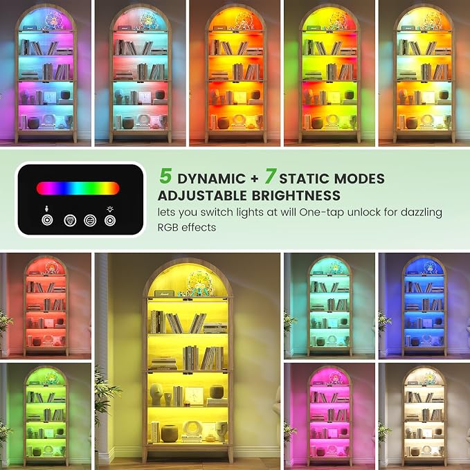 HNEBC Arched Display Case with RGB Lights, LED Curio Cabinet with Shelf - Image 3