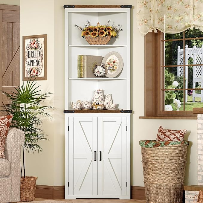 TEENFON Farmhouse Corner Cabinet, Bathroom Cabinet - Image 2
