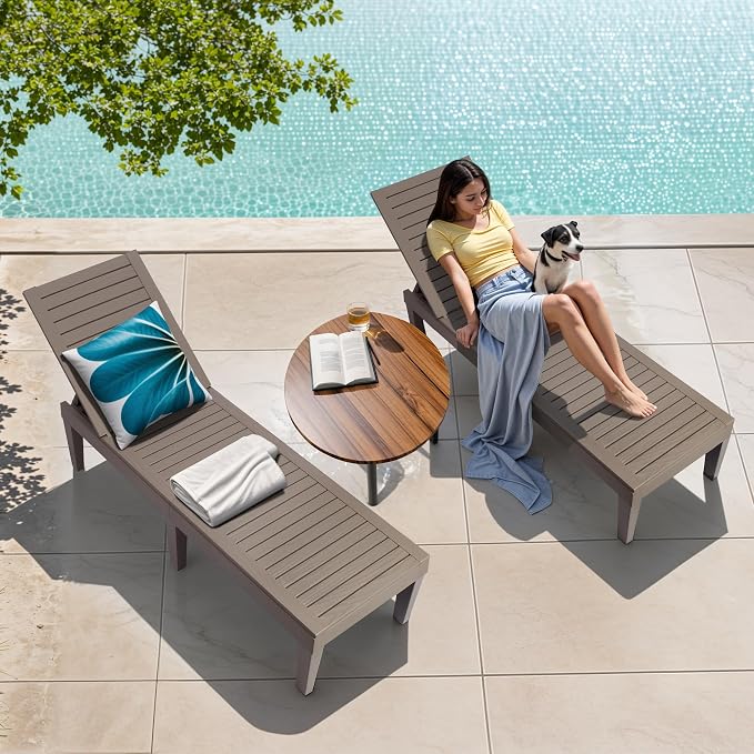 Outdoor Chaise Lounge Chairs Set of 4, 5-Position Adjustable Heavy Duty Tanning - Image 7