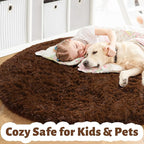 Amdrebio Chocolate Brown Round Circle Area Rug 4Ft - Image 4