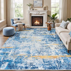 Rugflix 8x10 Area Rugs for Living Room, Washable Sky Blue Gold Large Rug | by RugflixAreaRugs