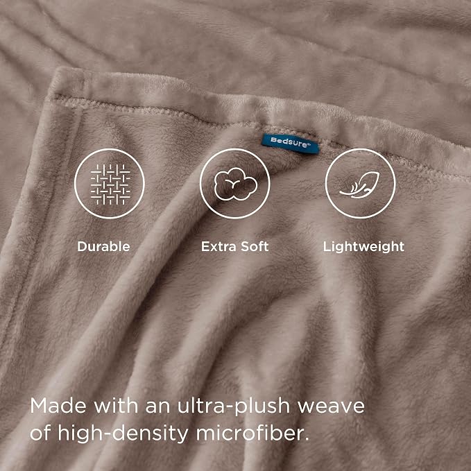 Bedsure GentleSoft Fleece Blankets Twin Size Mocha Brown - Image 4