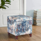 Adeco 18 Inch High Cube Ottoman Storage, Linen Chair Foot Stools, Upholstered by Adeco