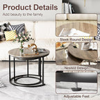 Garden 4 you Nesting Coffee Table, 23.6" Round Coffee Table Set of 2, Wooden - Image 5