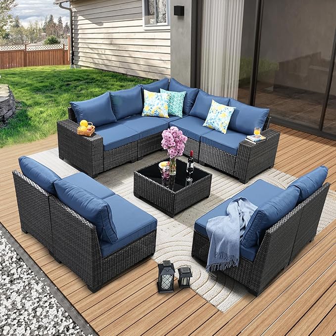 JOYURE 10 Pieces Patio Furniture Set All-Weather Outdoor Wicker Sectional by JOYURE