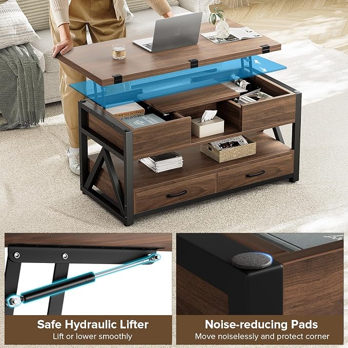 Memobarco 40" Lift Top Coffee Table, 4 in 1 Multi-Function Lift Coffee Tables - Image 5