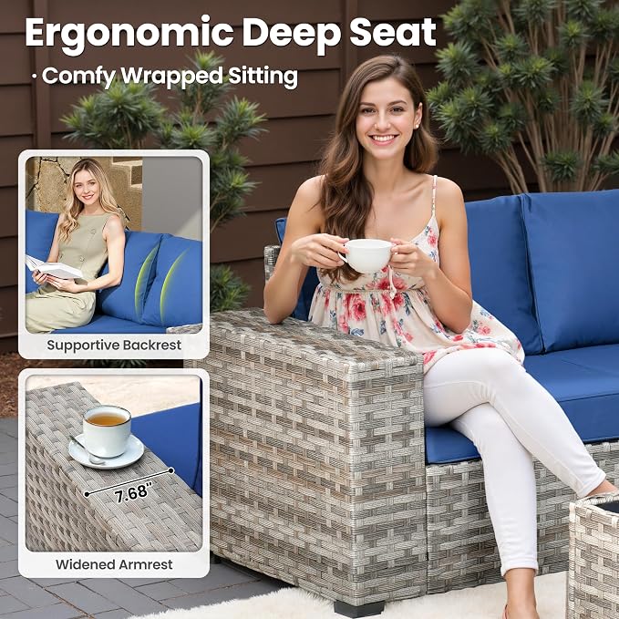 ovios 7 Pieces Patio Furniture Set, Outdoor Wicker Sectional Sofa - Image 4