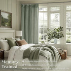 Sage Green Pinch Pleat Linen Semi Sheer Curtains 90 Inches Long 2 Panels | - Image 2