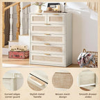 LEYAOYAO White Dresser for Bedroom Set of 2, Modern 6 Drawers Boho Rattan - Image 7