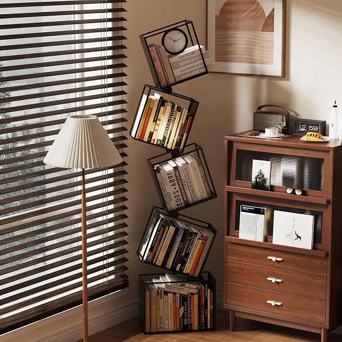 5-Tier Metal Geometric Bookshelf – Modern Narrow Floor Bookcase, Space-Saving - Image 4
