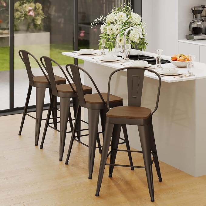 Andeworld Metal Bar Stools Set of 4, 24 inch Counter Height Barstools - Image 5
