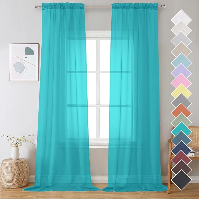 2 Panels Sheer Curtains 108 Inches Long, Light Filtering Semi Transparent by OVZME