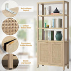 SICOTAS Bookshelf 5 Tier Book Shelf Rattan Boho 71" Tall Bookcase - Image 5