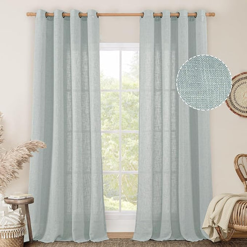102 Inch Sheer Linen Curtains for Living Room 2 Panels Set, 52 x 102 Inch by LAMIT