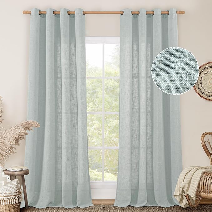 Linen Curtains 108 Inches Long for Living Room, Bronze Grommet Linen Textured by LAMIT
