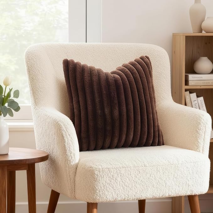 decorUhome Fall Faux Fur Throw Pillow Covers 16x16 Set of 2 Dark Brown | - Image 3