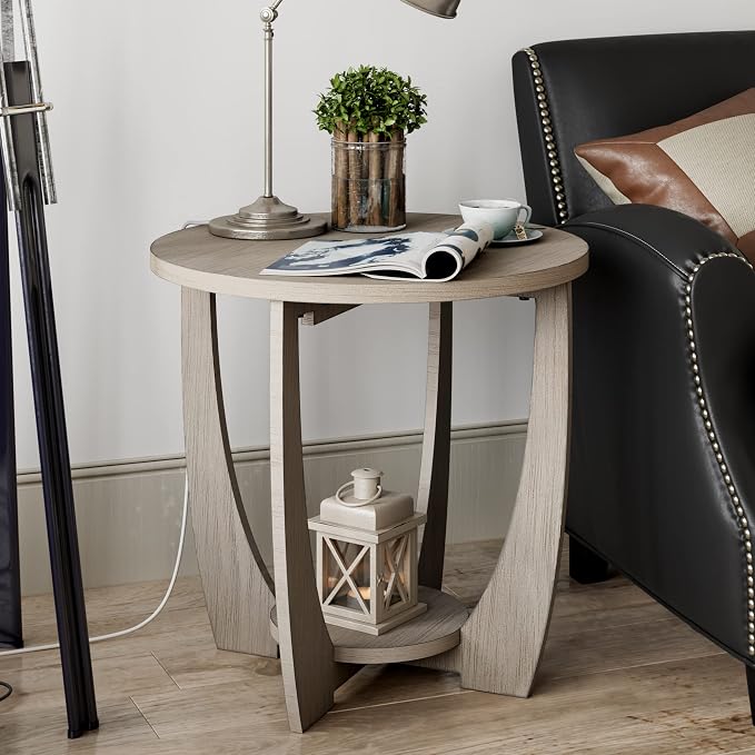 Round Farmhouse End Table for Small Spaces, French Country Accent Side Table by LONYKE