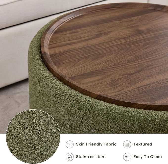 29.5 Inch Round Storage Ottoman Coffee Table, Modern Circle Coffee Table - Image 4