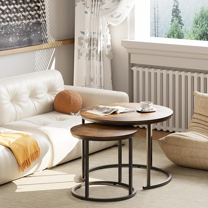 aboxoo Coffee Table Nesting Round Table Set of 2 Side Table - Image 7