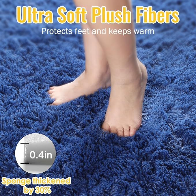 Navy Blue Rugs for Bedroom, Living Room 2x6 Ft, Fluffy Runner Rugs | Plush - Image 5