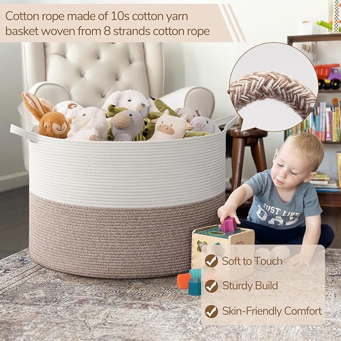 INDRESSME 115L Extra Large Blanket Basket, Soft Cotton Rope Storage Basket - Image 3