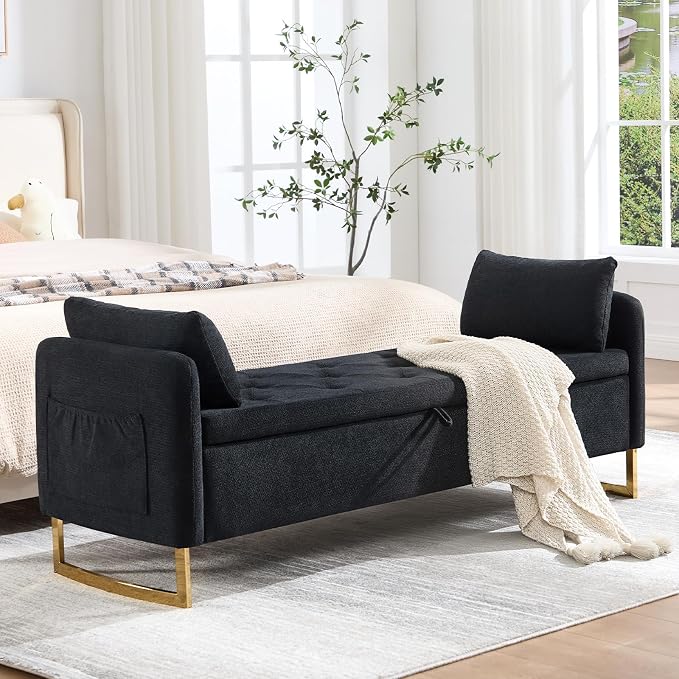 65" Storage Ottoman Bench, Chenille Storage Bench - Image 9