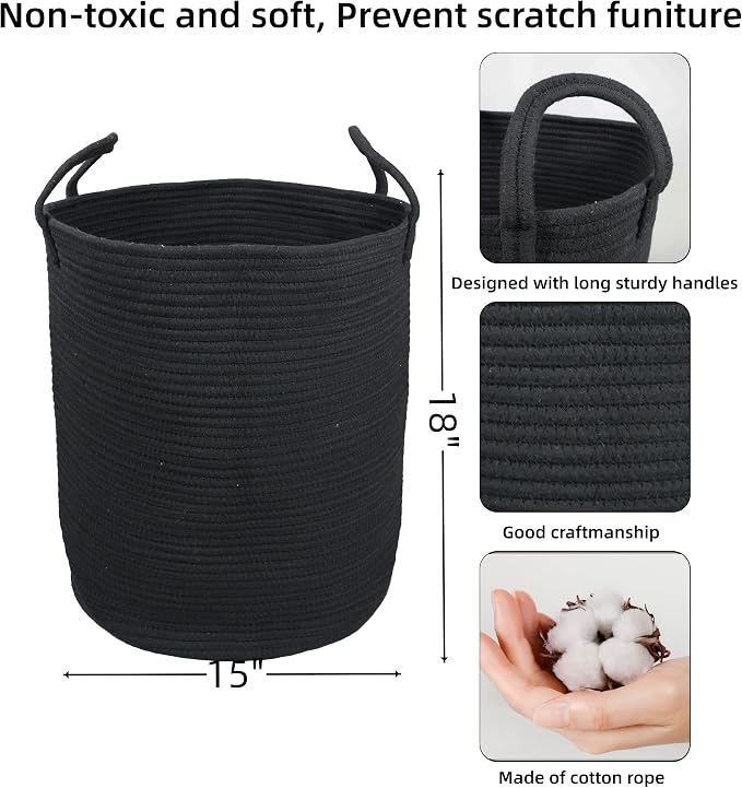 XUANGUO Black Cotton Rope Laundry Basket Hamper - Image 2